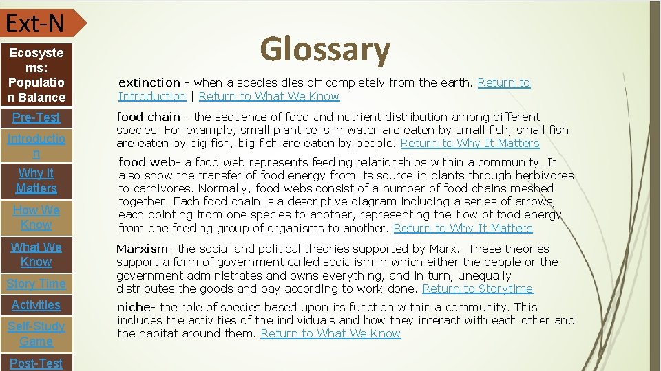 Ext-N Ecosyste ms: Populatio n Balance Pre-Test Introductio n Why It Matters How We