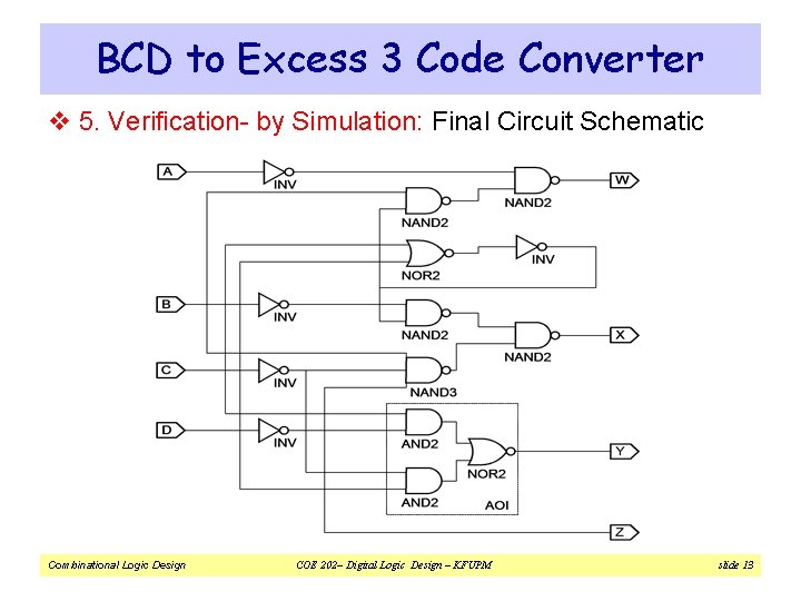 BCD to Excess 3 Code Converter v 5. Verification- by Simulation: Final Circuit Schematic