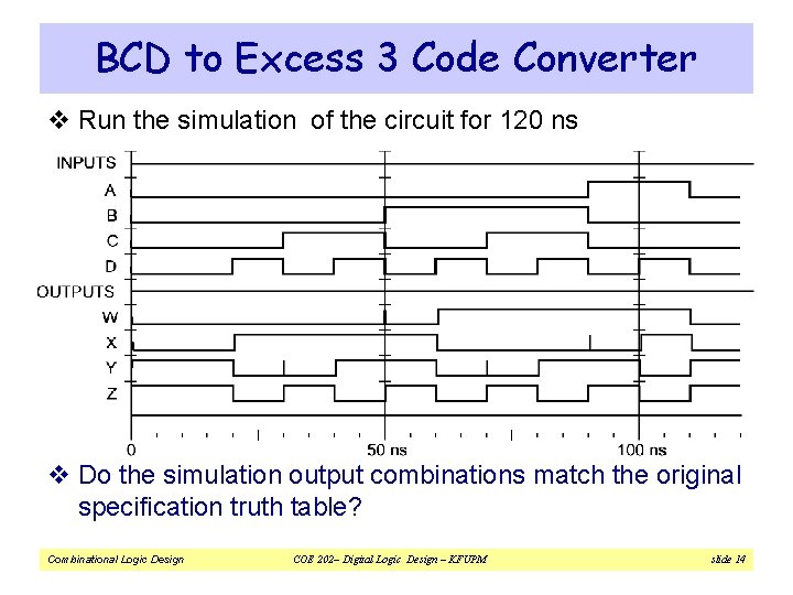 BCD to Excess 3 Code Converter v Run the simulation of the circuit for