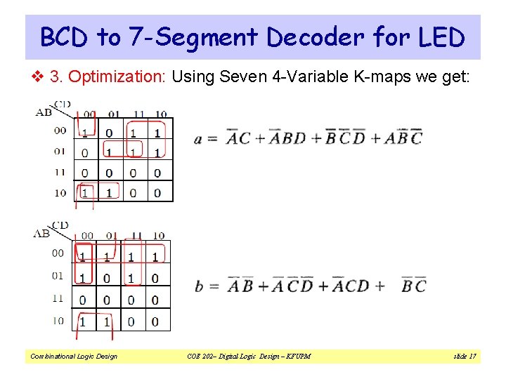 BCD to 7 -Segment Decoder for LED v 3. Optimization: Using Seven 4 -Variable