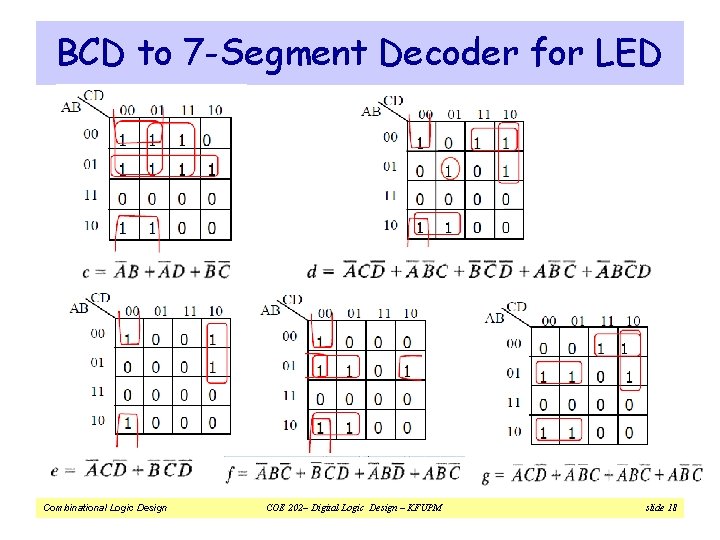 BCD to 7 -Segment Decoder for LED Combinational Logic Design COE 202– Digital Logic