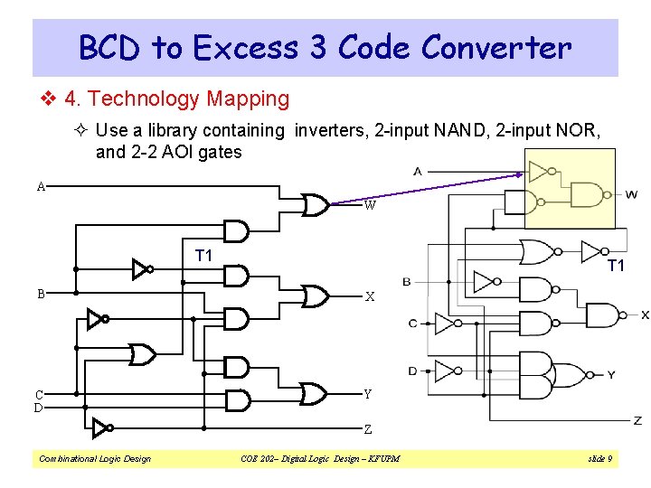BCD to Excess 3 Code Converter v 4. Technology Mapping ² Use a library