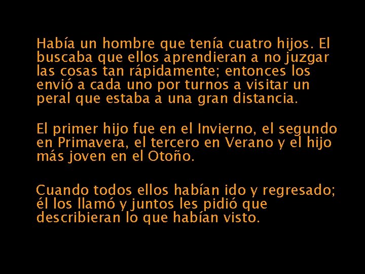 Había un hombre que tenía cuatro hijos. El buscaba que ellos aprendieran a no