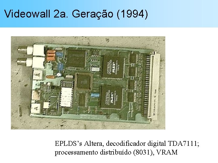 Videowall 2 a. Geração (1994) EPLDS’s Altera, decodificador digital TDA 7111; processamento distribuído (8031),