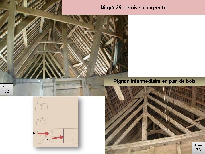 Diapo 29: remise: charpente Pignon intermédiaire en pan de bois Photo 32 32 33