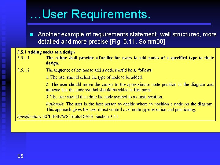 …User Requirements. n 15 Another example of requirements statement, well structured, more detailed and