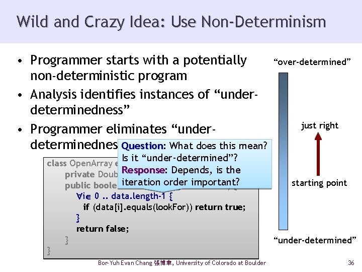 Wild and Crazy Idea: Use Non-Determinism • Programmer starts with a potentially non-deterministic program