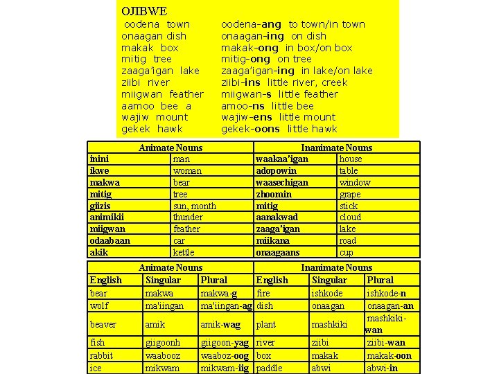 OJIBWE oodena town onaagan dish makak box mitig tree zaaga’igan lake ziibi river miigwan