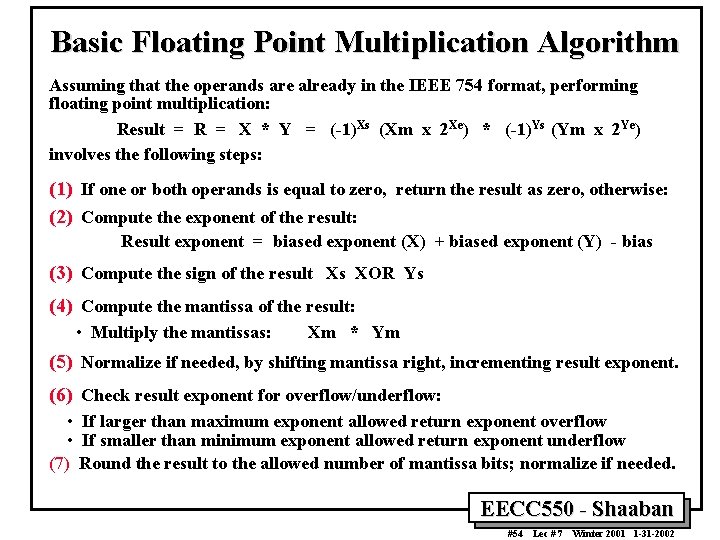 Basic Floating Point Multiplication Algorithm Assuming that the operands are already in the IEEE