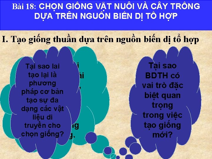 Bài 18: CHỌN GIỐNG VẬT NUÔI VÀ C Y TRỒNG DỰA TRÊN NGUỒN BIẾN