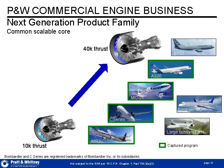 P&W COMMERCIAL ENGINE BUSINESS Next Generation Product Family Common scalable core 40 k thrust