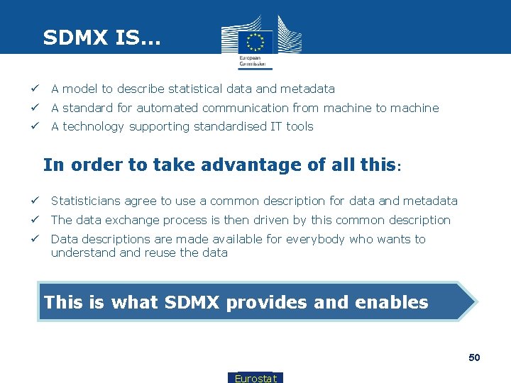SDMX IS… ü A model to describe statistical data and metadata ü A standard