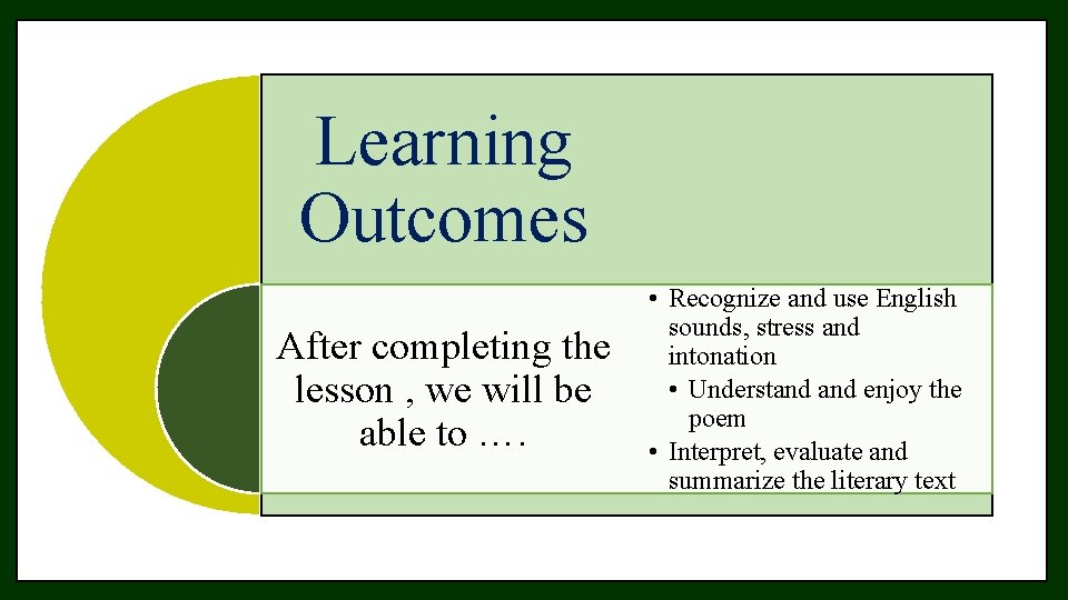 Learning Outcomes inter After completing the lesson , we will be able to ….