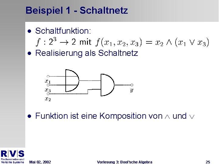 Beispiel 1 - Schaltnetz · Schaltfunktion: · Realisierung als Schaltnetz · Funktion ist eine