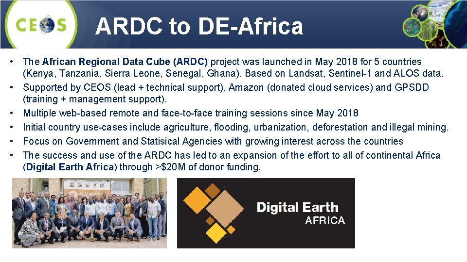 ARDC to DE-Africa • The African Regional Data Cube (ARDC) project was launched in
