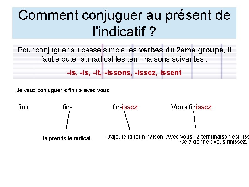 Comment conjuguer au présent de l'indicatif ? Pour conjuguer au passé simple les verbes