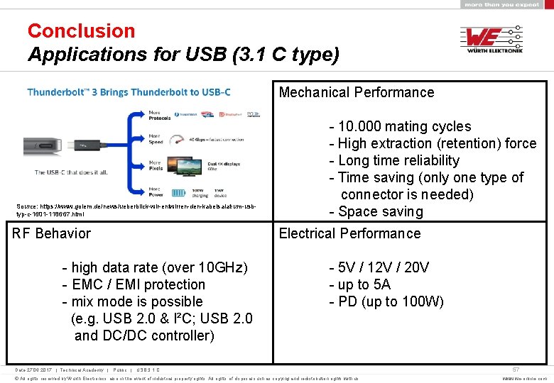 Conclusion Applications for USB (3. 1 C type) Mechanical Performance Source: https: //www. golem.