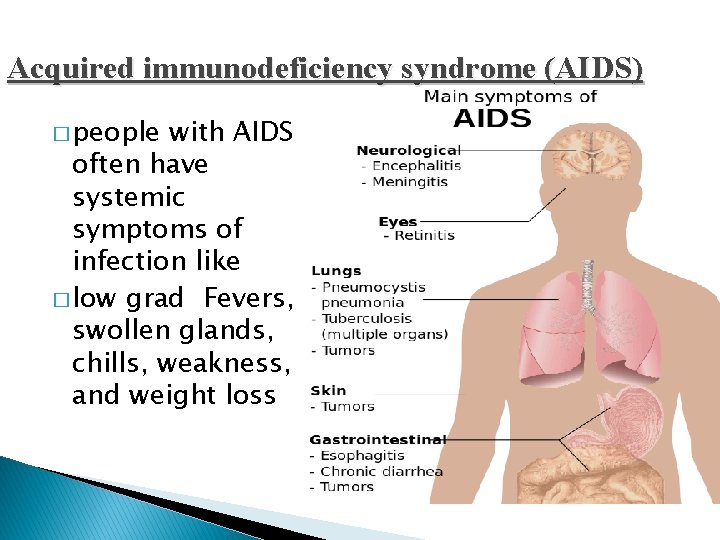 Acquired immunodeficiency syndrome (AIDS) � people with AIDS often have systemic symptoms of infection