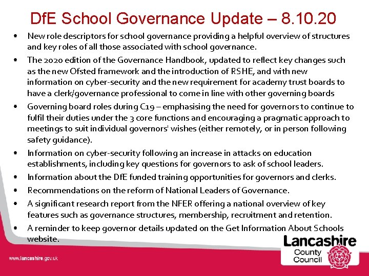 Df. E School Governance Update – 8. 10. 20 • • New role descriptors