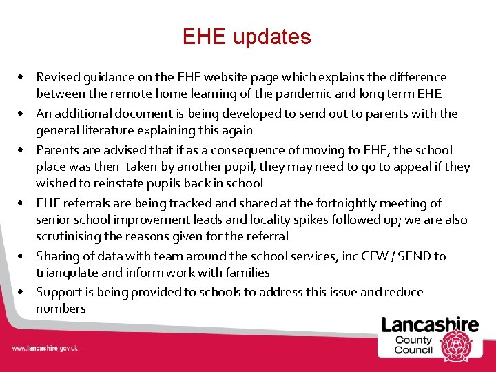 EHE updates • Revised guidance on the EHE website page which explains the difference