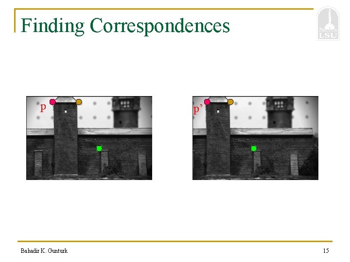 Finding Correspondences p Bahadir K. Gunturk p’ 15 