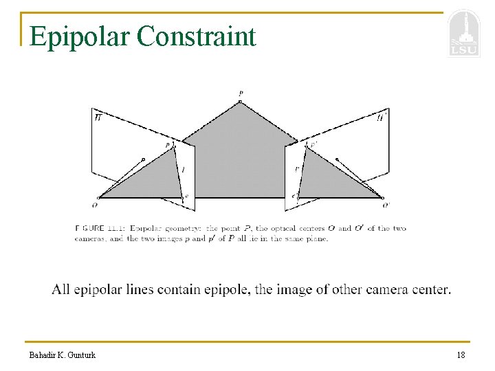 Epipolar Constraint Bahadir K. Gunturk 18 