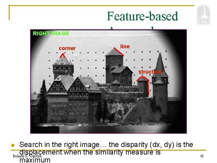 RIGHT IMAGE corner Feature-based Approach line structure Search in the right image… the disparity