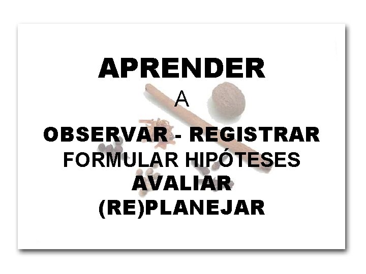 APRENDER A OBSERVAR - REGISTRAR FORMULAR HIPÓTESES AVALIAR (RE)PLANEJAR 