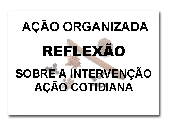 AÇÃO ORGANIZADA REFLEXÃO SOBRE A INTERVENÇÃO AÇÃO COTIDIANA 