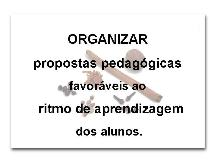ORGANIZAR propostas pedagógicas favoráveis ao ritmo de aprendizagem dos alunos. 