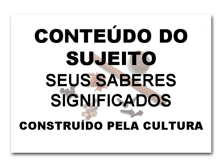 CONTEÚDO DO SUJEITO SEUS SABERES SIGNIFICADOS CONSTRUÍDO PELA CULTURA 