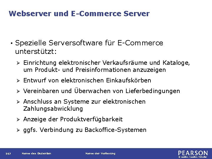 Webserver und E-Commerce Server • 167 Spezielle Serversoftware für E-Commerce unterstützt: Ø Einrichtung elektronischer