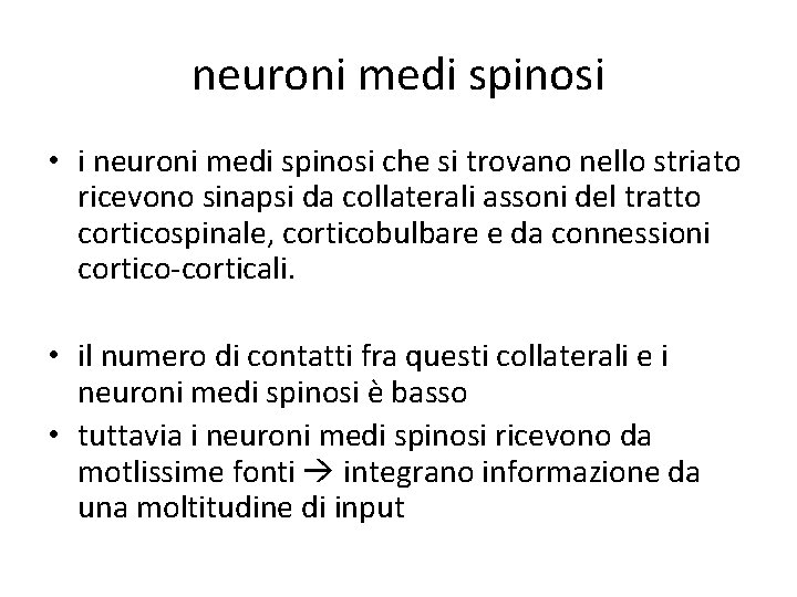 neuroni medi spinosi • i neuroni medi spinosi che si trovano nello striato ricevono neuroni medi spinosi • i neuroni medi spinosi che si trovano nello striato ricevono