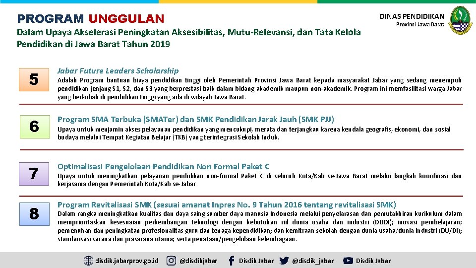 PROGRAM UNGGULAN DINAS PENDIDIKAN Dalam Upaya Akselerasi Peningkatan Aksesibilitas, Mutu-Relevansi, dan Tata Kelola Pendidikan