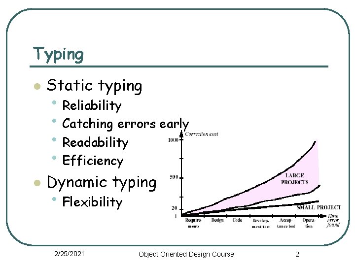 Typing l Static typing l Dynamic typing • Reliability • Catching errors early •