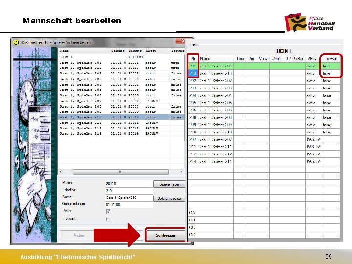 Mannschaft bearbeiten Ausbildung "Elektronischer Spielbericht" 55 