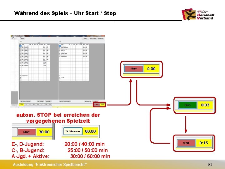 Während des Spiels – Uhr Start / Stop autom. STOP bei erreichen der vorgegebenen