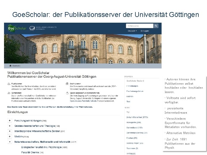 Goe. Scholar: der Publikationsserver der Universität Göttingen • Autoren können ihre Publikationen selbst hochladen