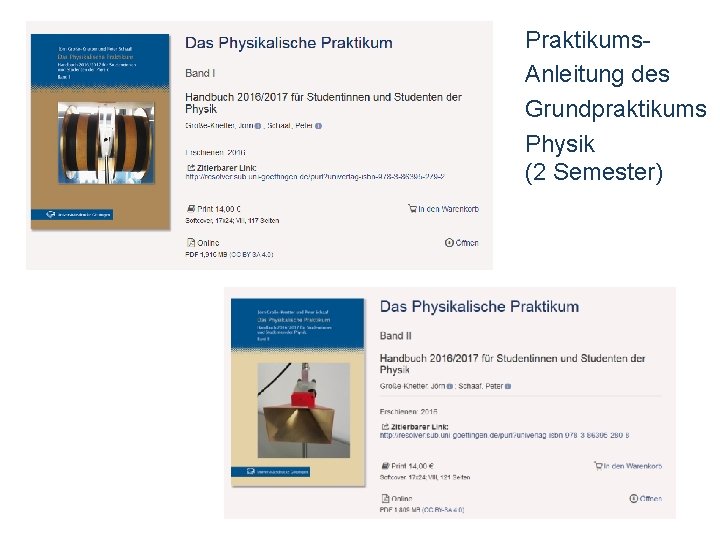 Praktikums. Anleitung des Grundpraktikums Physik (2 Semester) [Anlass der Präsentation] 