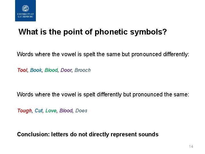 What is the point of phonetic symbols? Words where the vowel is spelt the