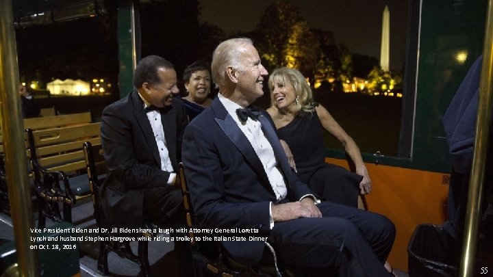 Vice President Biden and Dr. Jill Biden share a laugh with Attorney General Loretta