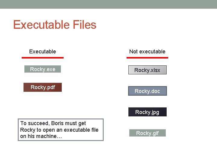 Executable Files Executable Not executable Rocky. exe Rocky. xlsx Rocky. pdf Rocky. doc Rocky.