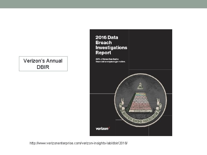 Verizon’s Annual DBIR http: //www. verizonenterprise. com/verizon-insights-lab/dbir/2016/ 