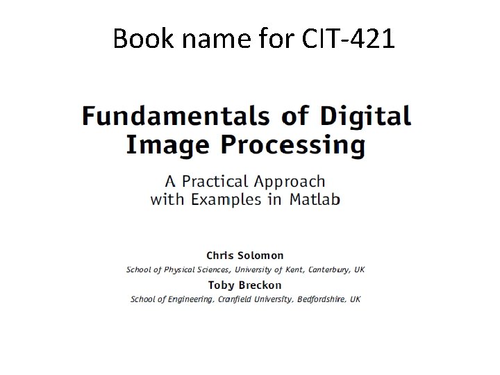 Book name for CIT-421 