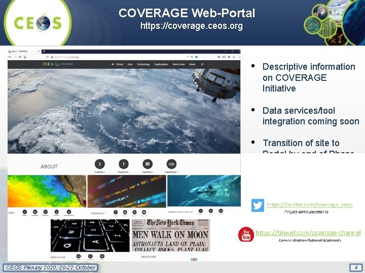 COVERAGE Web-Portal https: //coverage. ceos. org CEOS Plenary 2020, 20 -22 October • Descriptive