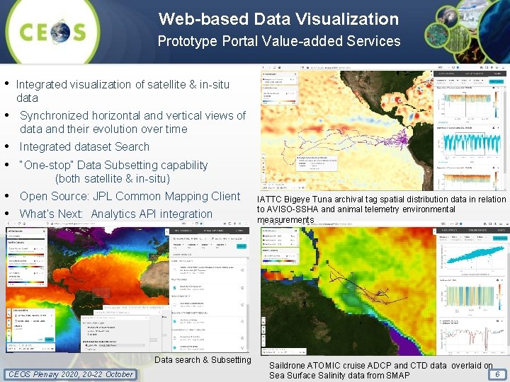 Web-based Data Visualization Prototype Portal Value-added Services • Integrated visualization of satellite & in-situ
