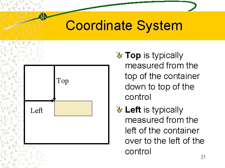 Coordinate System Top Left Top is typically measured from the top of the container