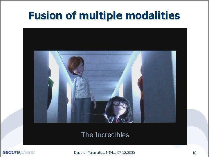 Fusion of multiple modalities The Incredibles Dept. of Telematics, NTNU, 07. 12. 2006 10