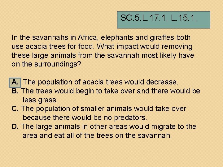 SC. 5. L. 17. 1, L. 15. 1, In the savannahs in Africa, elephants