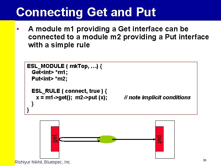 Connecting Get and Put • A module m 1 providing a Get interface can